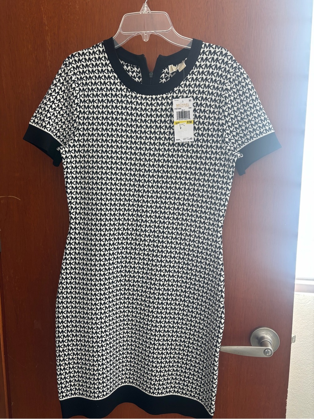 (NWT) Michael Kors Black & White MK Logo Knit Mini Dress (Petite Med)